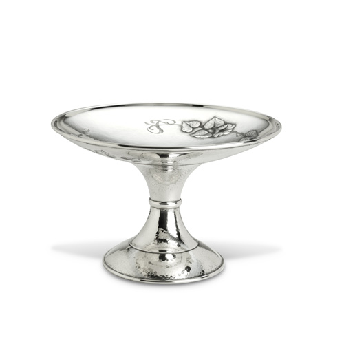 Silver Service Tray with Pedestal with Chased Detail Side View