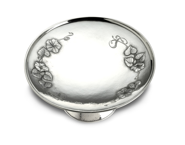 Silver Service Tray with Pedestal with Chased Detail Top View